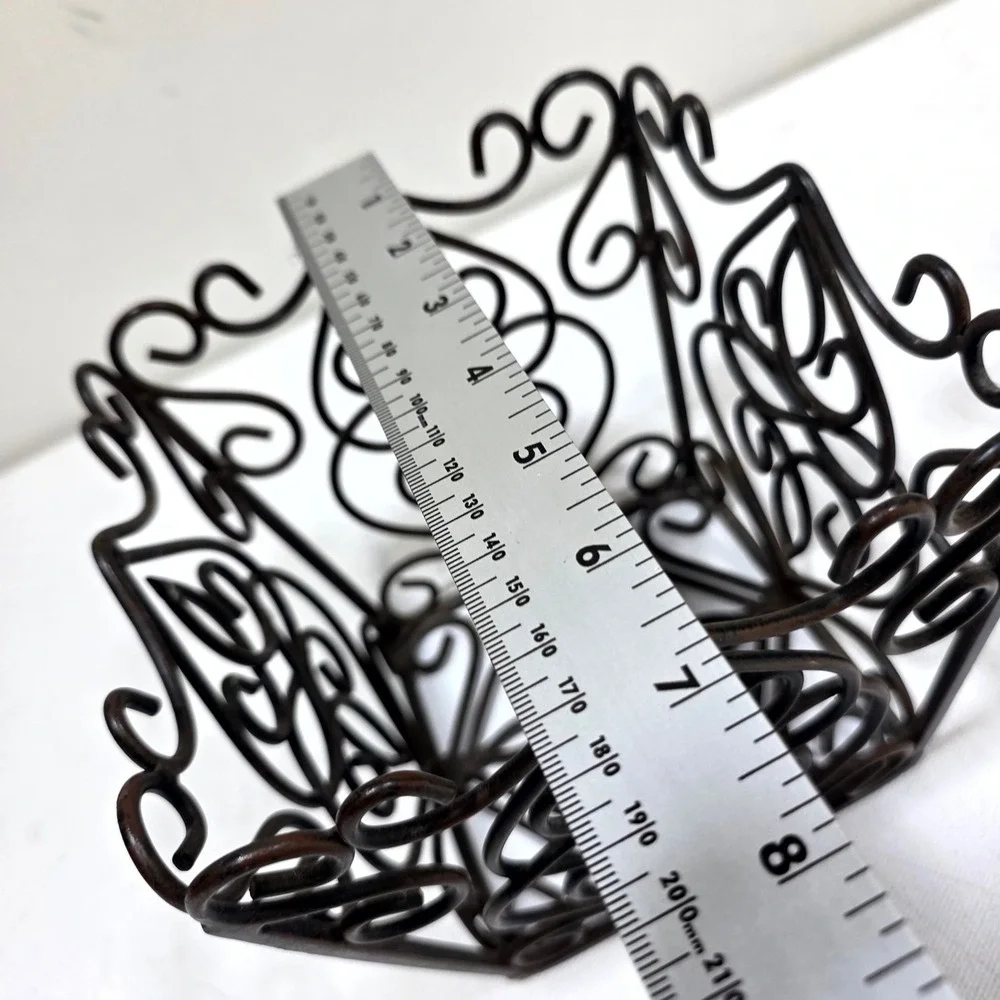 Wire Basket Farmhouse Set S/M Brown Scrollwork Wrought Iron Decor Chic Storage